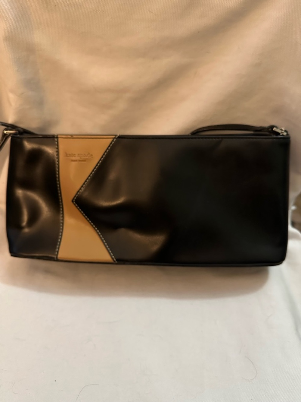 Kate Spade New York Black Tan Leather Shoulder Bag Baguette Purse Colorblock